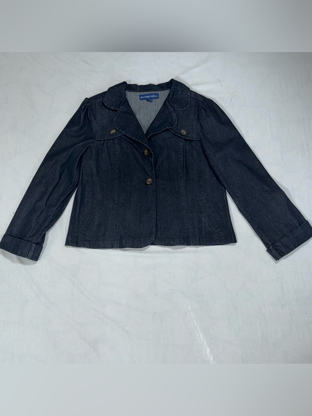 Bandolino Blu Dark Wash Denim Blazer Jacket Women's L Stretch Peplum P74